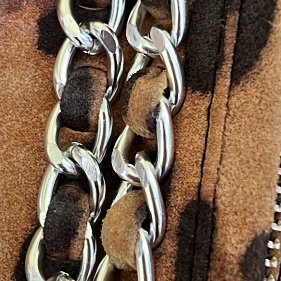 Animal Print Quilted Genuine Leather Jacket with Woven Chain Trim - Picture 4 of 15